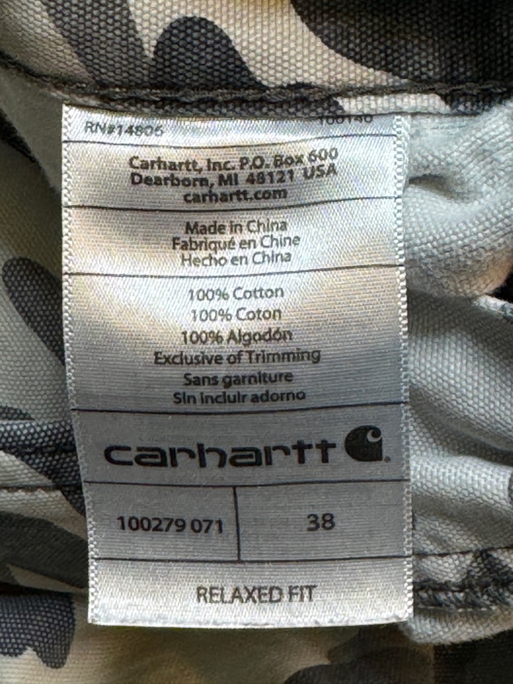 Carhartt Shorts Men’s 38 Gray Camo Cargo Relaxed Fit 11 Inseam Workwear Summer - Picture 6 of 8